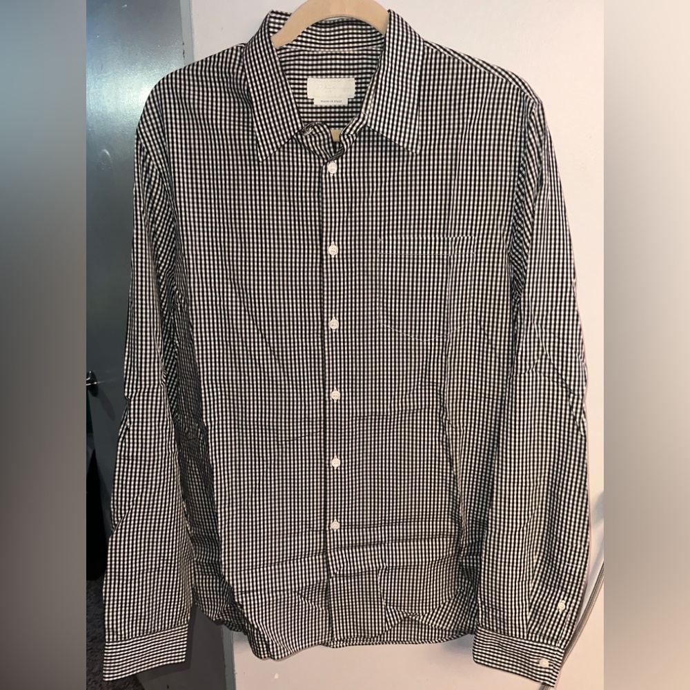 Authentic Prada Black & White Mens Checkered Button Down Long Sleeve Dress shirt